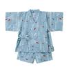 Jinbei Top and Bottom Short Made In Fireworks Summer Blue [MIKI HOUSE] Suit, Set, Sleeve, Dragonfly, Goldfish, Japan, Boys, Festival, Festival, Baby,