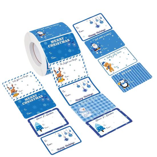 500 шт./рулон Рождественские подарочные бирки Мультяшный Санта Снеговик Олень Елка Кому и от Именные бирки Сделай сам Коробка для подарка Поздравительная открытка Конверт Самоклеящаяся этикетка