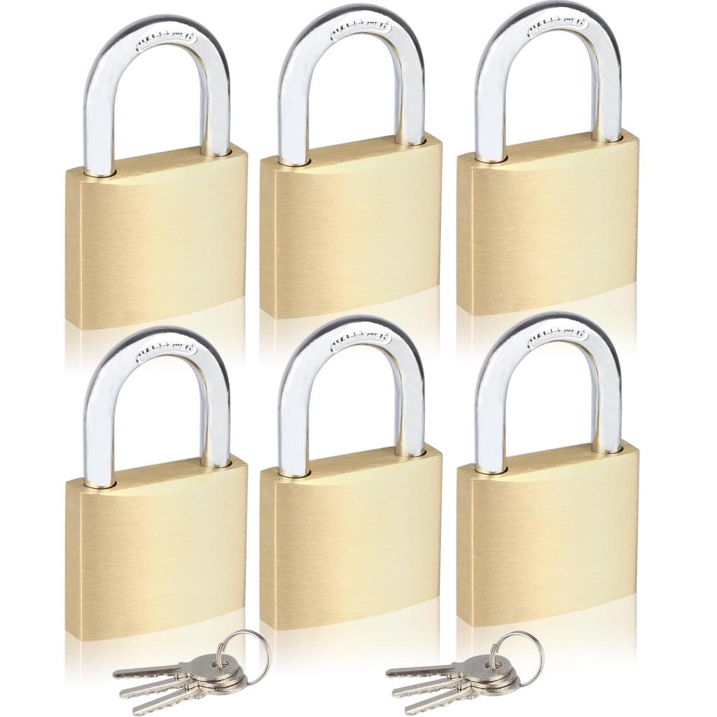 Keyed Alike Brass Padlocks 6 Pack Waterproof Locks for Gates Lockers Sheds Toolboxes
