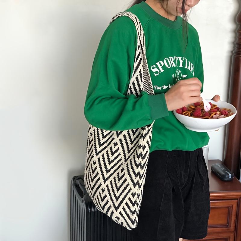 Модная геометрическая контрастная ручная вязаная сумка ручной работы женская минималистичная сумка-узел через плечо летняя пляжная сумка