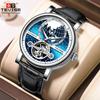 Часы TEVISE Tourbillon, светящиеся механические часы со скелетом, мужские часы, водонепроницаемые часы из натуральной кожи