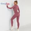 Cozy Up Тренировочные комплекты для женщин из 2 предметов для занятий йогой, бесшовные ребристые леггинсы с топами с длинными рукавами