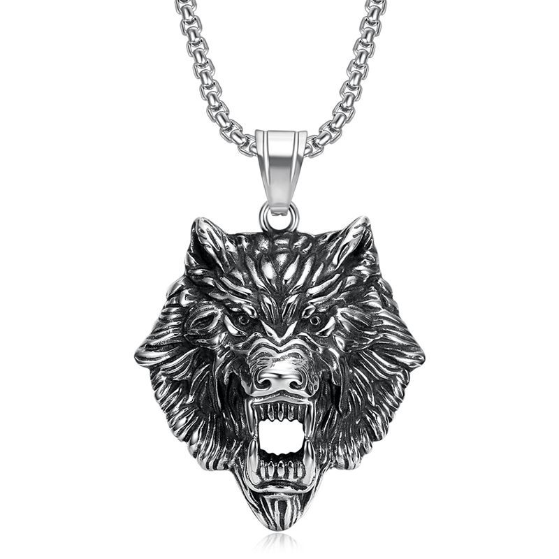 Stainless Steel Nordic Viking Wolf Head Titanium Steel Pendant Gold Plated Necklace
