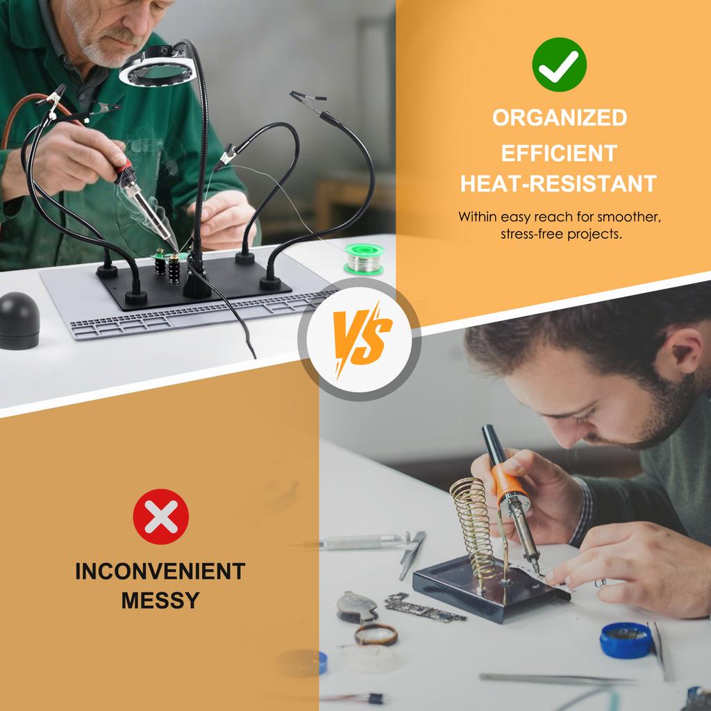 Toolour Magnetic Helping Hands Soldering Station with Heavy-Duty Steel Base/Welding Silicone Pad/5X Magnifying Lamp/4PCB Holder