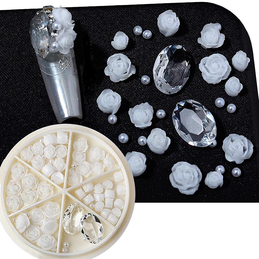 3D-цветы розы и камелии с набором жемчужных бусин, ювелирные аксессуары для дизайна ногтей