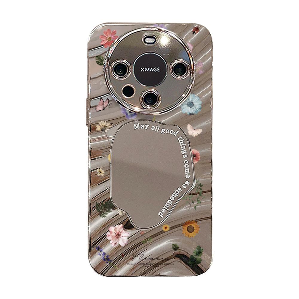 Зеркальный чехол для телефона для iPhone 16 11 13 14 для 16 Pro 12 13 15 16 Pro Max для Samsung A15 A16 A35 A55 Милый чехол для телефона с облаком, цветком и щенком с гальваническим покрытием