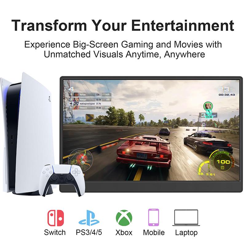 15.6'' 1080p Портативный монитор IPS-панель USB-C HDMI-совместимый Дорожный дисплей Отверстие для кронштейна VESA для ПК Ноутбука Xbox Switch