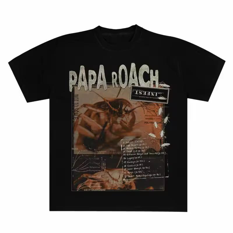 Papa Roach Grunge Insect Graphic Tee, Y2K Rock Shirt with Faded Aesthetic Print for Fans