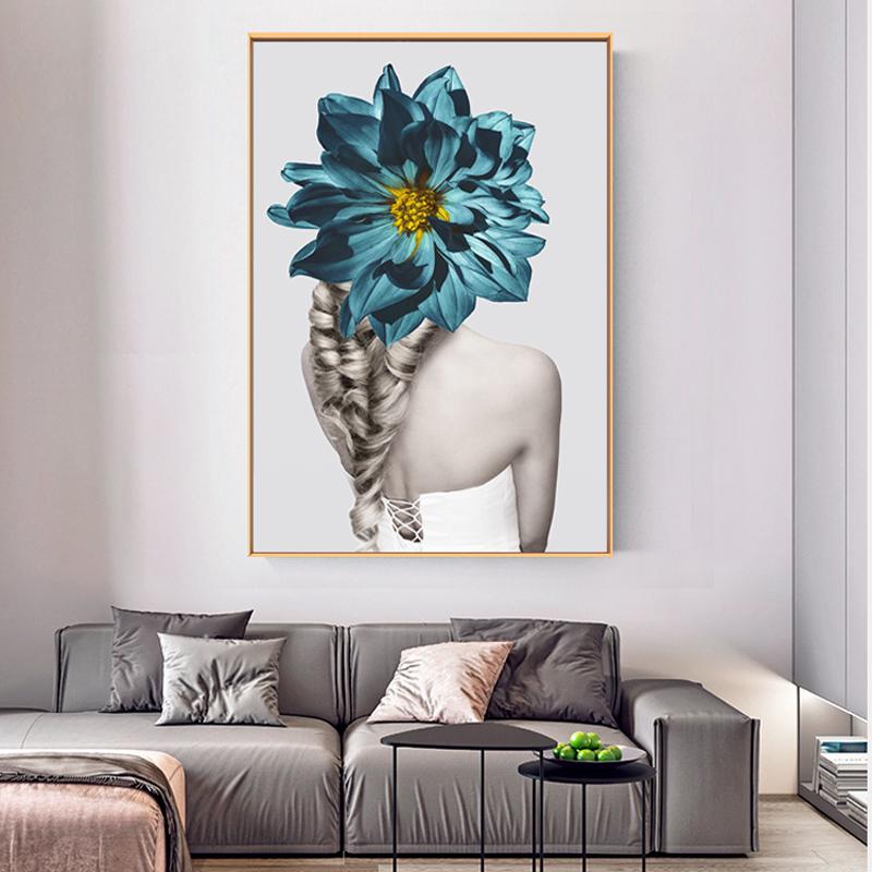 Новое поступление, большой размер, настенное искусство, современная мода, цветочная обложка, лицо, золото, длинные волосы, женщина, холст, декоративная живопись для гостиной