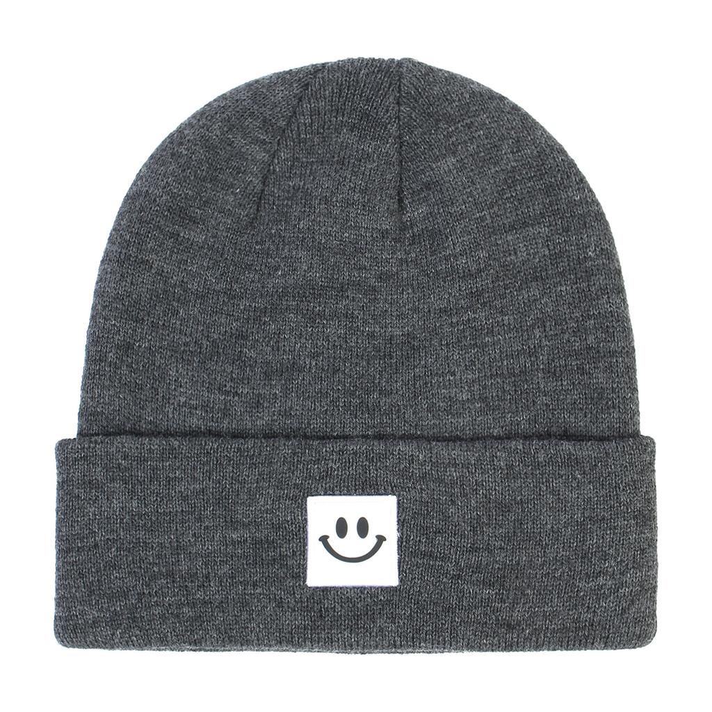 Women's Fashion Smiley Face Logo Hat Solid Color Knitted Hat Casual Outdoor Warm Beanie Men's Winter Hat