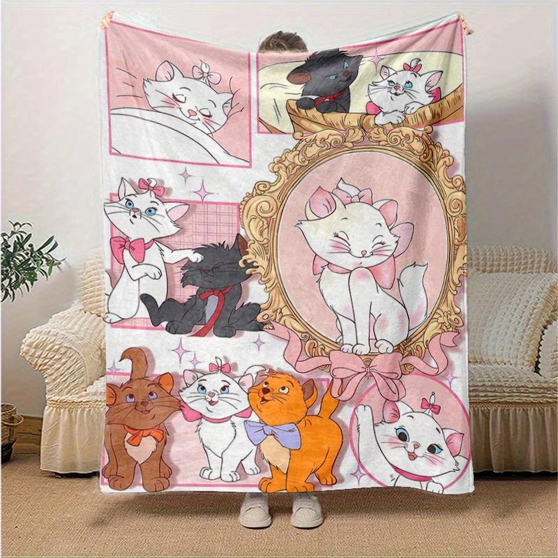 1pc, Marie Cat (3) Home Decor Flannel Blanket Perfect Gift for Bedroom, Living Room, Travel, Camping, Car