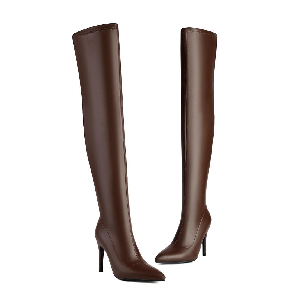 Krazing Pot PU Autumn Winter Shoes Stiletto High Heels Super Size Sexy Stovepipe Boots Pointed Toe Keep Warm Slip On Over-the-knee Boots