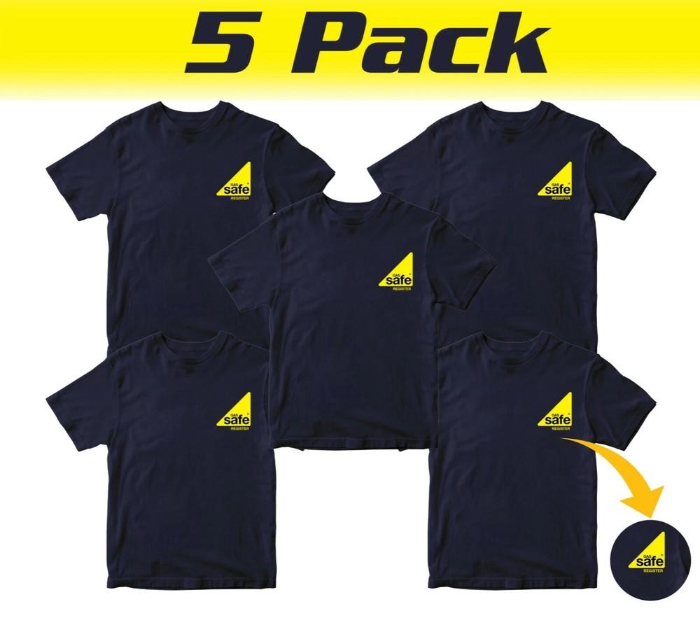 5 Pack Embroidered Gas Safe Register Tshirt Engineer Work Plumber Gas Fitter