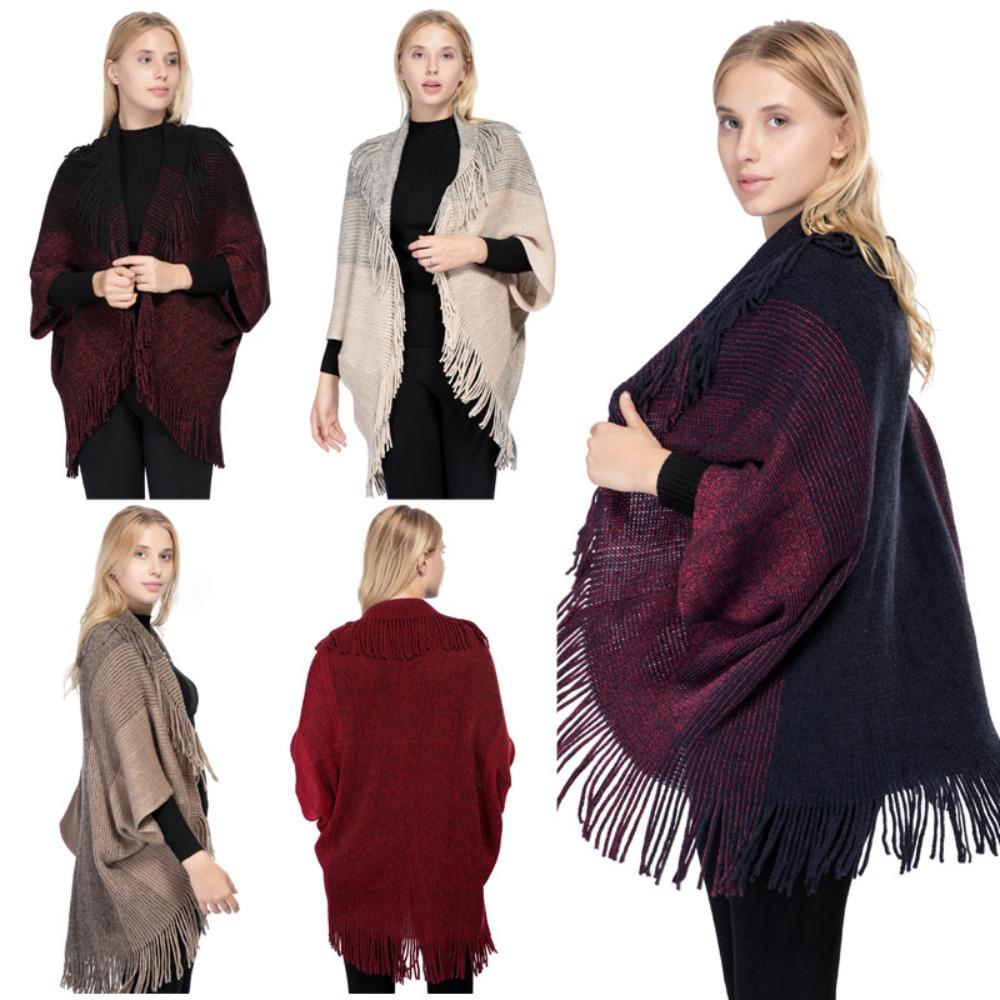 Stripe Knitted Shawl Bohemian Wraps Scarf Coat Luxury Cloak Scarves For Women