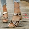 One-word Sandals Large Size Summer Thick Heel One-word Belt Fashion European and American High Heel Velcro Sandals Women