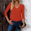 Women's Fashion Casual V-Neck Three-Quarter Sleeve Solid Color Top