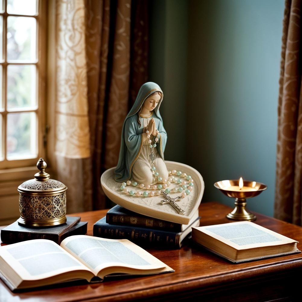 Статуэтка Святой Матери Отца Поднос для молитв Смолы Религиозный декор Четки Шкатулка для украшений Для дома, рабочего стола, церкви или для подарка