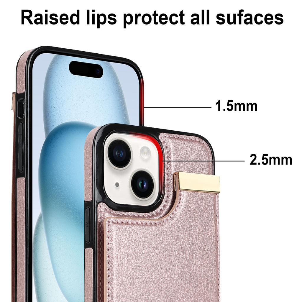 For iPhone 15 Plus Anti-Shock Case TPU+PU Leather+Metal Phone Cover with Card Holder