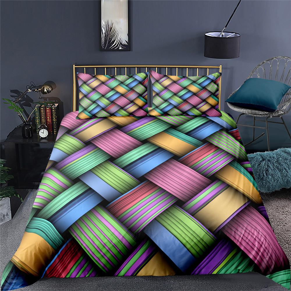Colorful Weave Bedding Set Rainbow Psychedelic King Queen Double Duvet Cover 3D Geometric Comforter Cover Microfiber Quilt Cover
