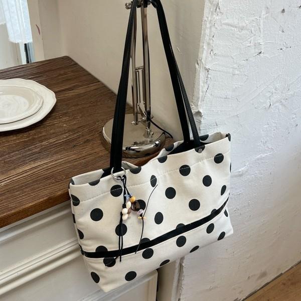 New Polka Dot Casual Shoulder Handbag Bag Commuter Messenger Pillow Bag Canvas Baguette Bag Women