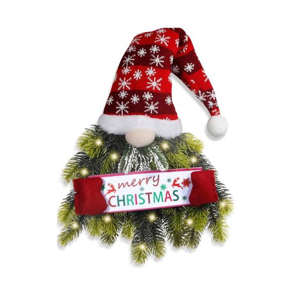 Рождественский венок с подсветкой Гном Искусственный венок из сосны и ели для входной двери Шведский Томте Подвесная табличка для рождественского крыльца Внутренний и наружный домашний декор