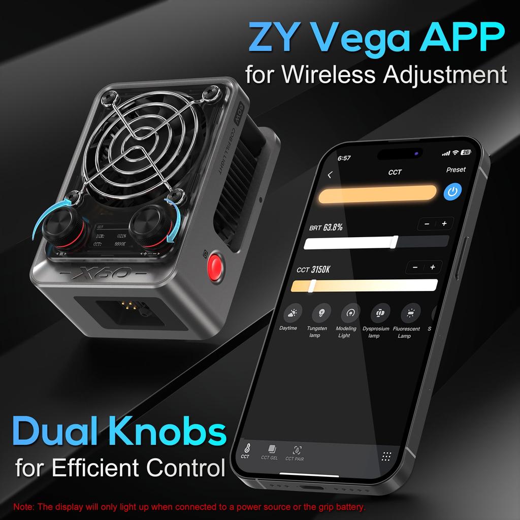 Flagship ZHIYUN MOLUS X60 Video 60W COB Color Temperature Weight Lightweight and App for Outdoor Studio Live TVC Product Portrait and Includes a