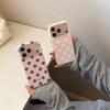 Чехол в корейском стиле для iPhone 16/17 Pro Max, розово-коричневый в горошек, двухслойный, подходит для моделей 15/14