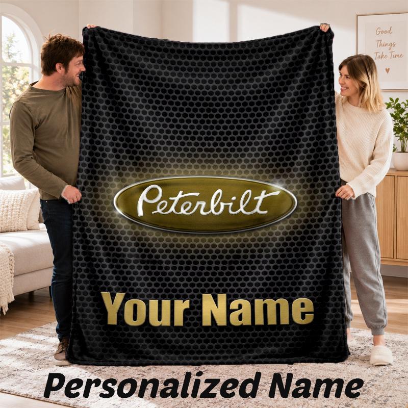 Custom Name Peterbilt Flannel Throw Blanket Personalized Text Soft Blanket Bed Sofa Gift