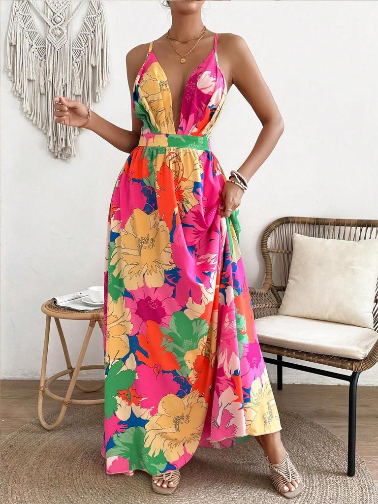 Европейское и американское платье макси без спины с радужным принтом тай-дай