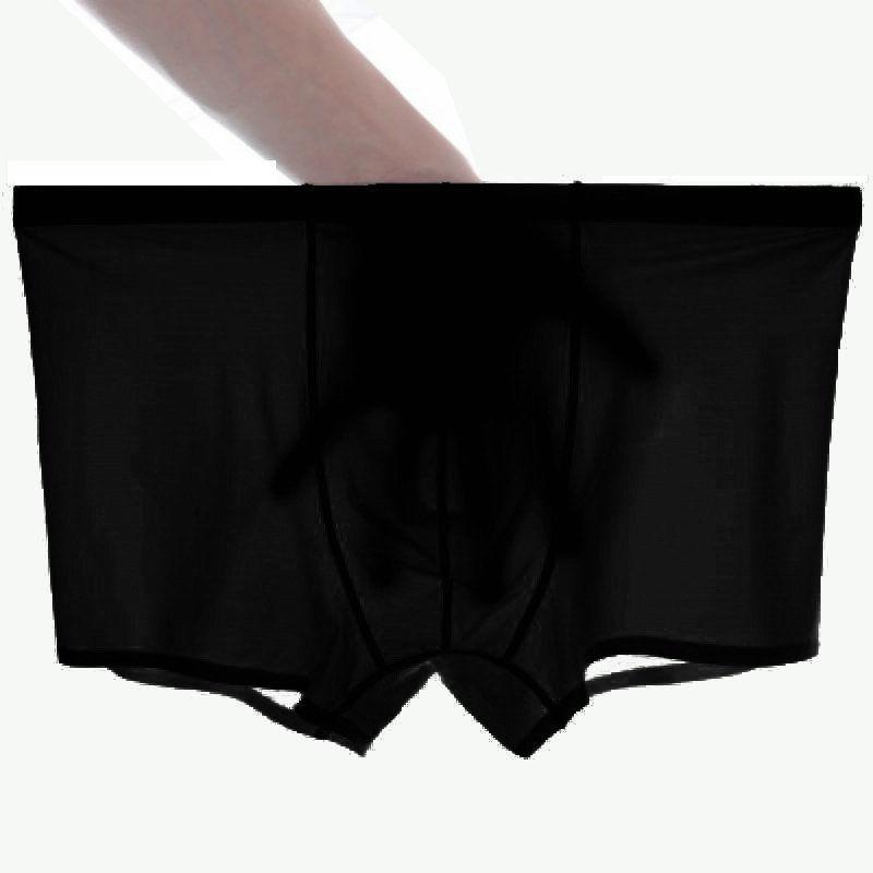 Ice Silk Men's Underwear Silky Middle Waist Flat Angle Transparent Summer Sexy Breathable U Convex Ultra Thin Boxer