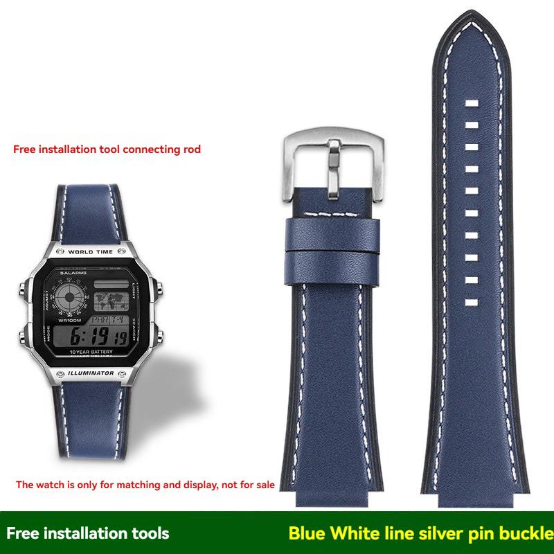 AE-1200 Retro Genuine Leather Watchband For Casio AE1200 AE-1300 W-218/A168 W-216H Vintage Strap 18mm convex mouth Men's Bracele