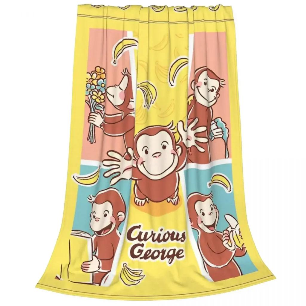 Curious George Cartoon Monkey Coral Fleece Plush Throw Blankets Blanket for Home Bedroom Lightweight Bedding Throws