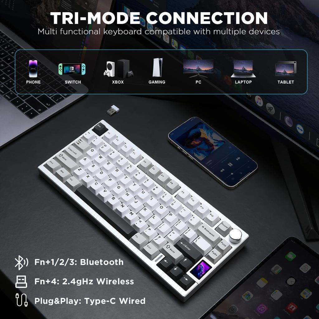 YUNZII AL80 Mechanical Wireless Gaming Full Aluminum CNC LCD Gasket with Technical Standards Approved Zero Linear Keyboard, Keyboard, 75% Layout,
