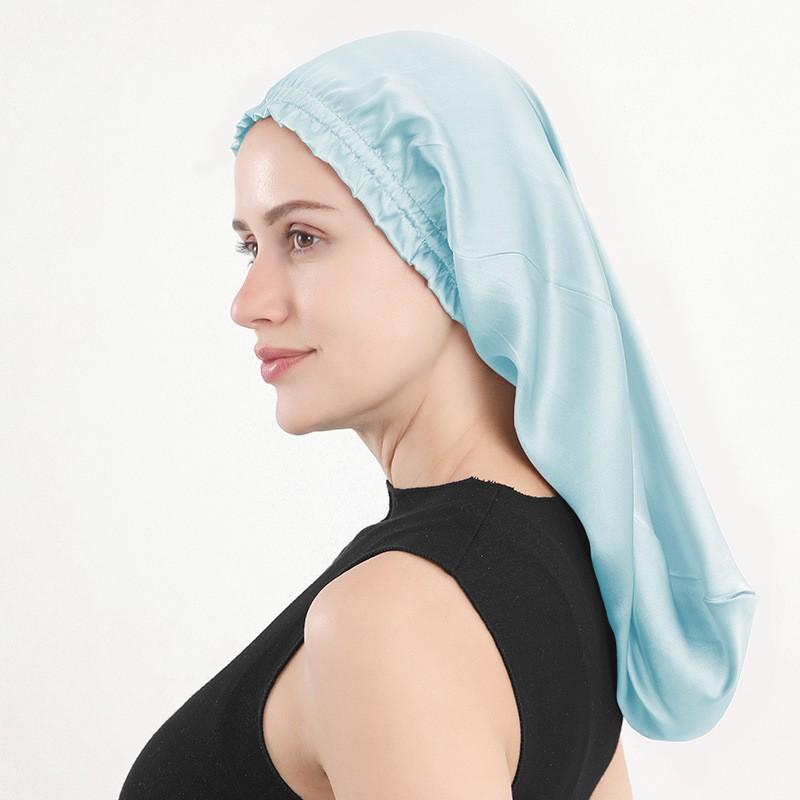 100% Pure Mulberry Silk Sleep Cap Women Long Brim Ruffled Edge Breathable Hair Protection Hat In Multiple Colors
