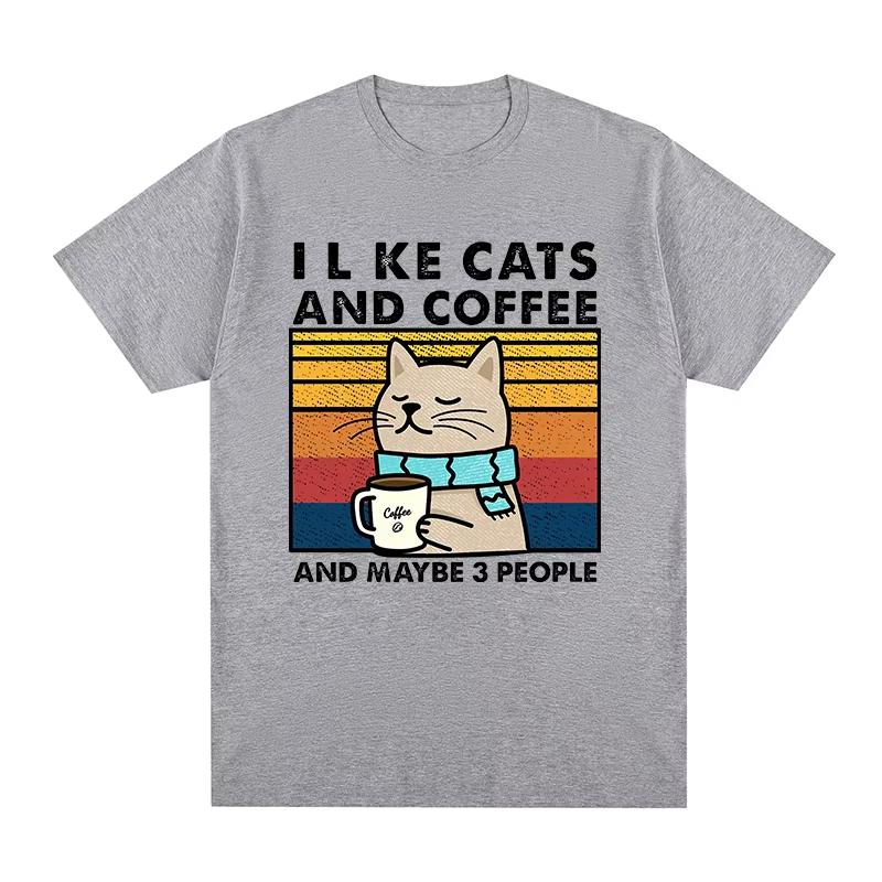 I Like Cats And Coffee Vintage Tshirt Clothes Hip Hop Casual Streetwear Cotton Unisex T Shirt New Tee Tshirt Unisexs Tops Unisex