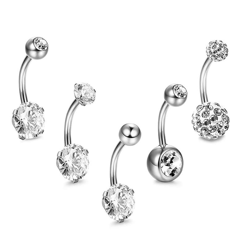 5Pcs/Set Stainless Steel Navel Belly Button Rings Bar Piercing Jewelry