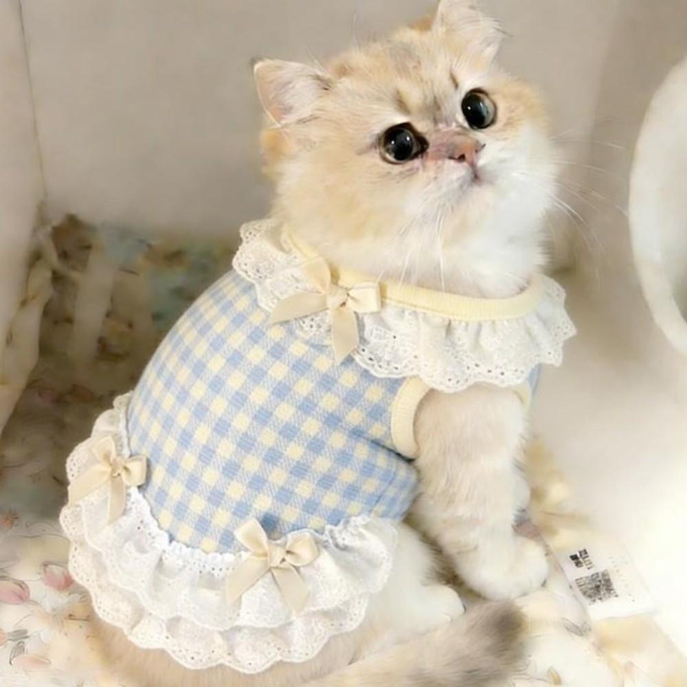 Breathable Pet Lace Skirt Thin Cat Checkered Clothes Casual Style Pet Dog Vest Summer Season