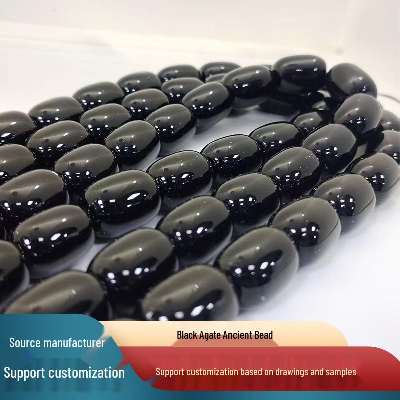Древний браслет-ожерелье из бусин-бочонков из черного агата, аксессуары для DIY-украшений