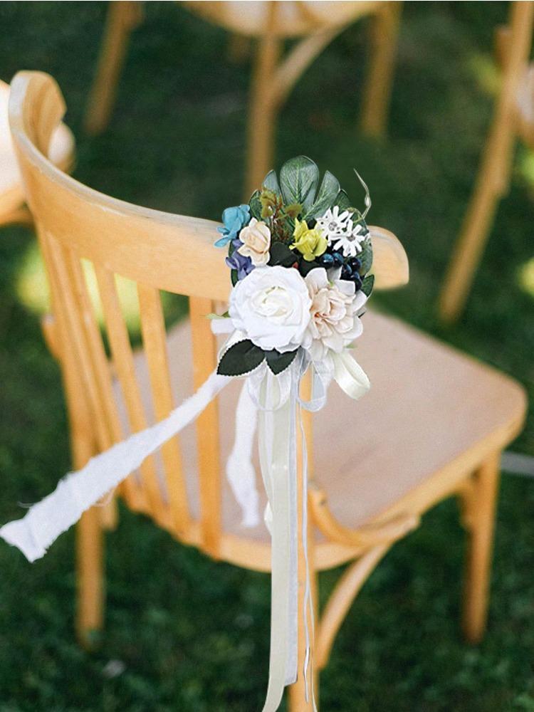 1 шт. Украшения для стульев Украшения для прохода на свадьбе для свадебной церемонии Цветы для церкви Декор для вечеринки с искусственными цветами Эвкалиптом и лентами