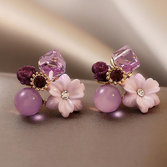 1 пара женских серег-гвоздиков с цветами и стразами, ювелирные изделия с кубическими искусственными кристаллами, серьги-гвоздики для