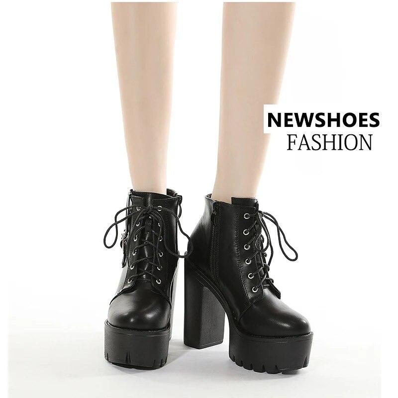 Осень-зима 2024, новая большая женская обувь на толстой подошве на каблуке 13 см, короткие сапоги на толстом высоком каблуке Lhx