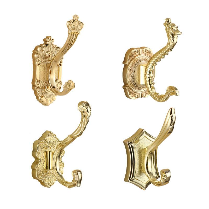 Tuqiu Gold Резной крючок для халата в ванной Настенные крючки Алюминиевый крючок для кухонного полотенца Черный ключ Держатель для вешалки для шляп и сумок Крючок для одежды