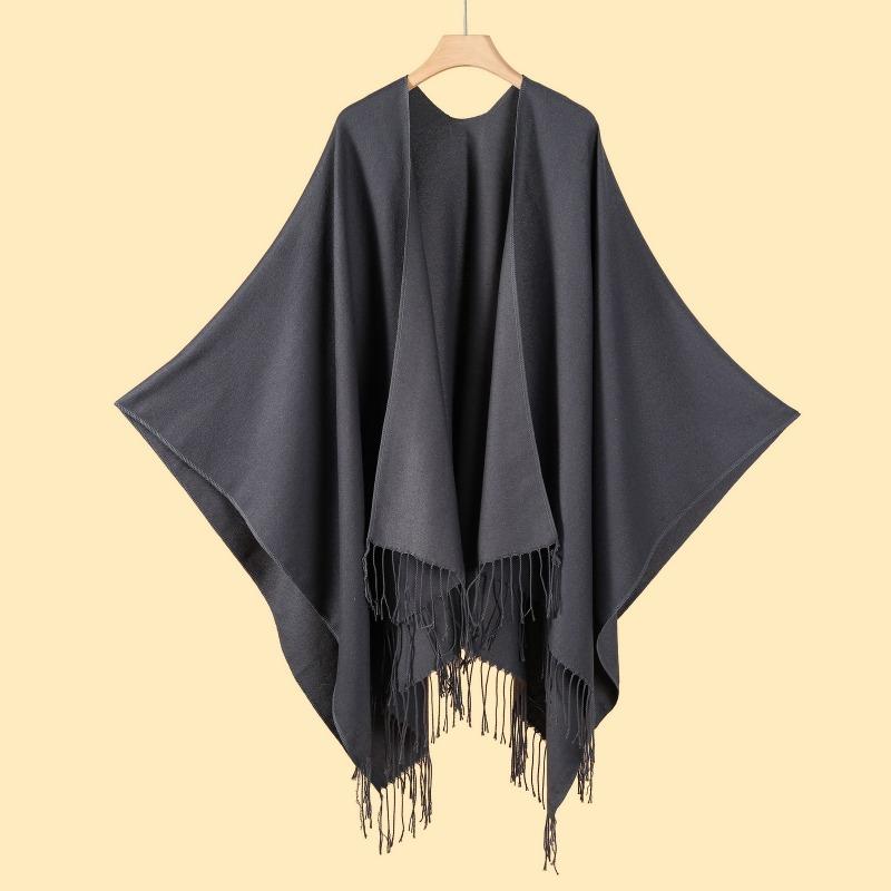 Street Women's Scarves Are Versatile In Autumn and Winter, Air-conditioned Rooms Are Warm and Dual-purpose, Monochrome Fringed Shawl Cape