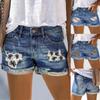 2024 European And American High Waisted Ripped Jeans For Streetwear Trendsetters, Printed Denim Shorts