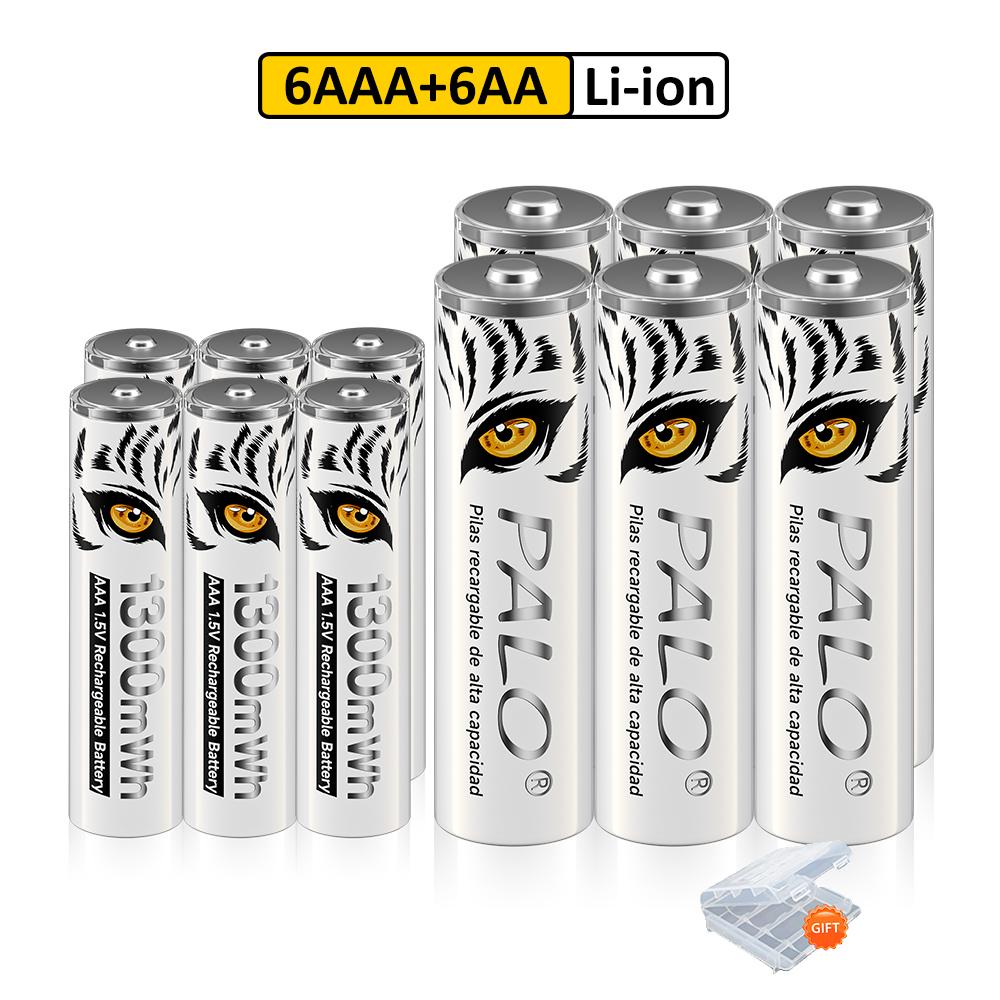 PALO Новая литий-ионная аккумуляторная батарея AA/AAA 1,5 В 3500 мВтч/1300 мВтч со световым индикатором зарядки