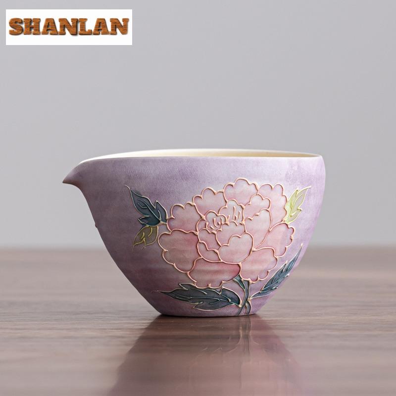 170ml Hand-painted Carved Peony Tea Pitcher Divide Tea Sharing Pot Cha Hai Dispenser Justice Cup Fair Mug Drinkware Accessories