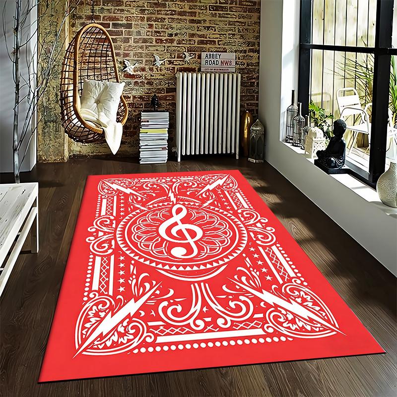 Red Musical Note carpet Designed floor mat, suitable as a non-slip mat for the living room or bedroom sofa