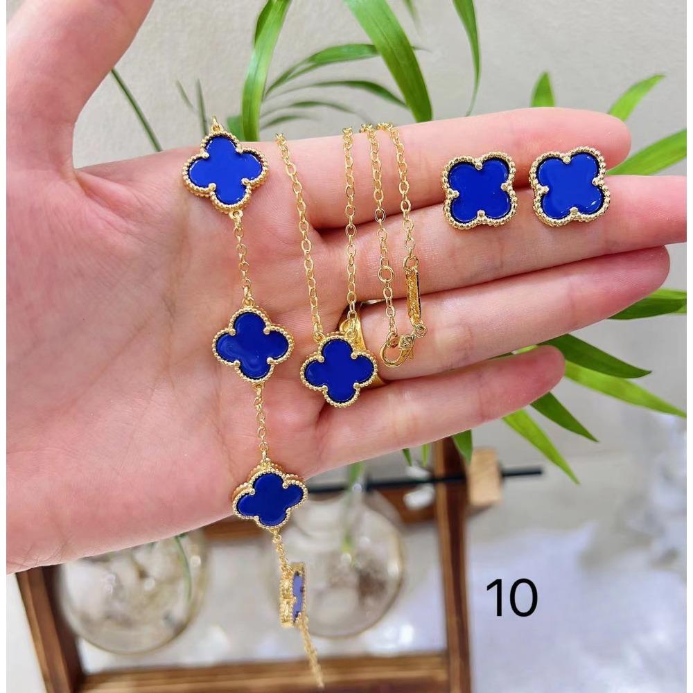 Набор украшений из 4 предметов Новый браслет-клевер с четырьмя лепестками, ожерелье, серьги