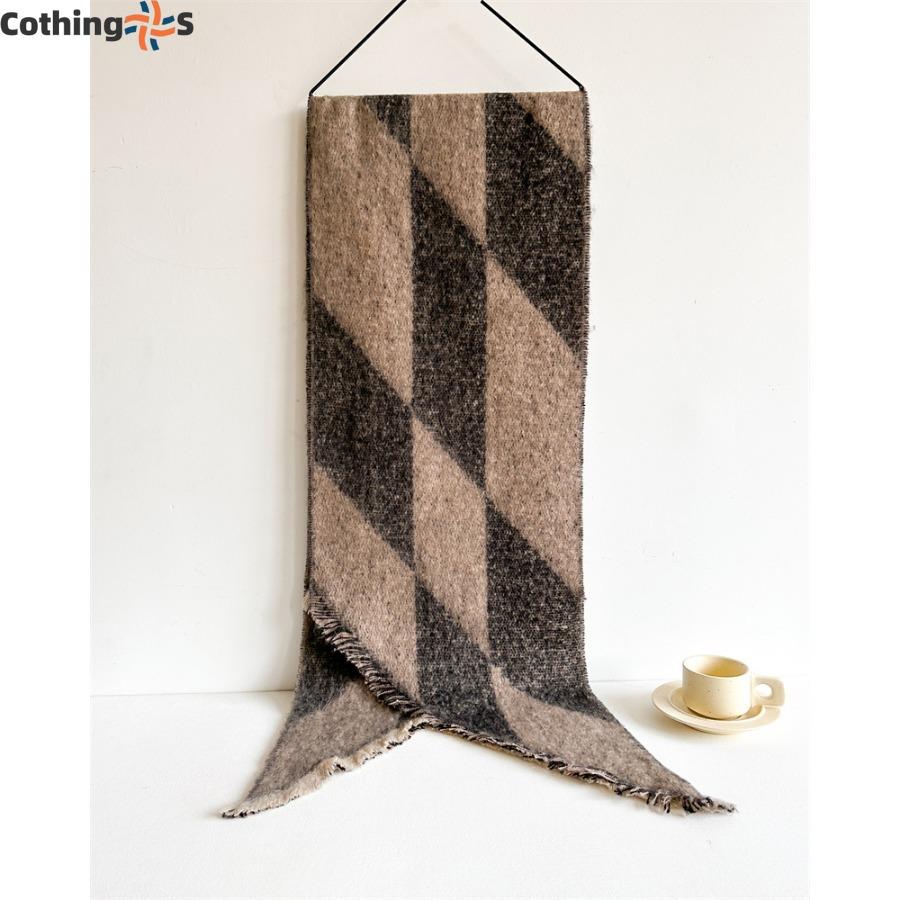 Checkerboard Checkerboard Scarf Faux Cashmere Fall and Winter Padded Fur Side Paragraph Thickened Warm Plush Scarf