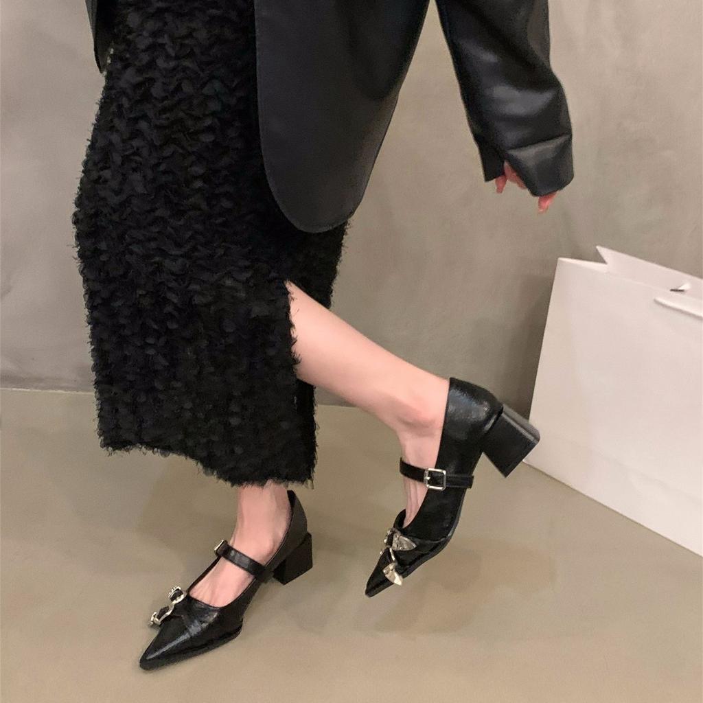 Fashion French Temperament Pointy High Heels Black Single Shoe Women's Shoes New Spring Summer Mary Jane Small Leather Shoes